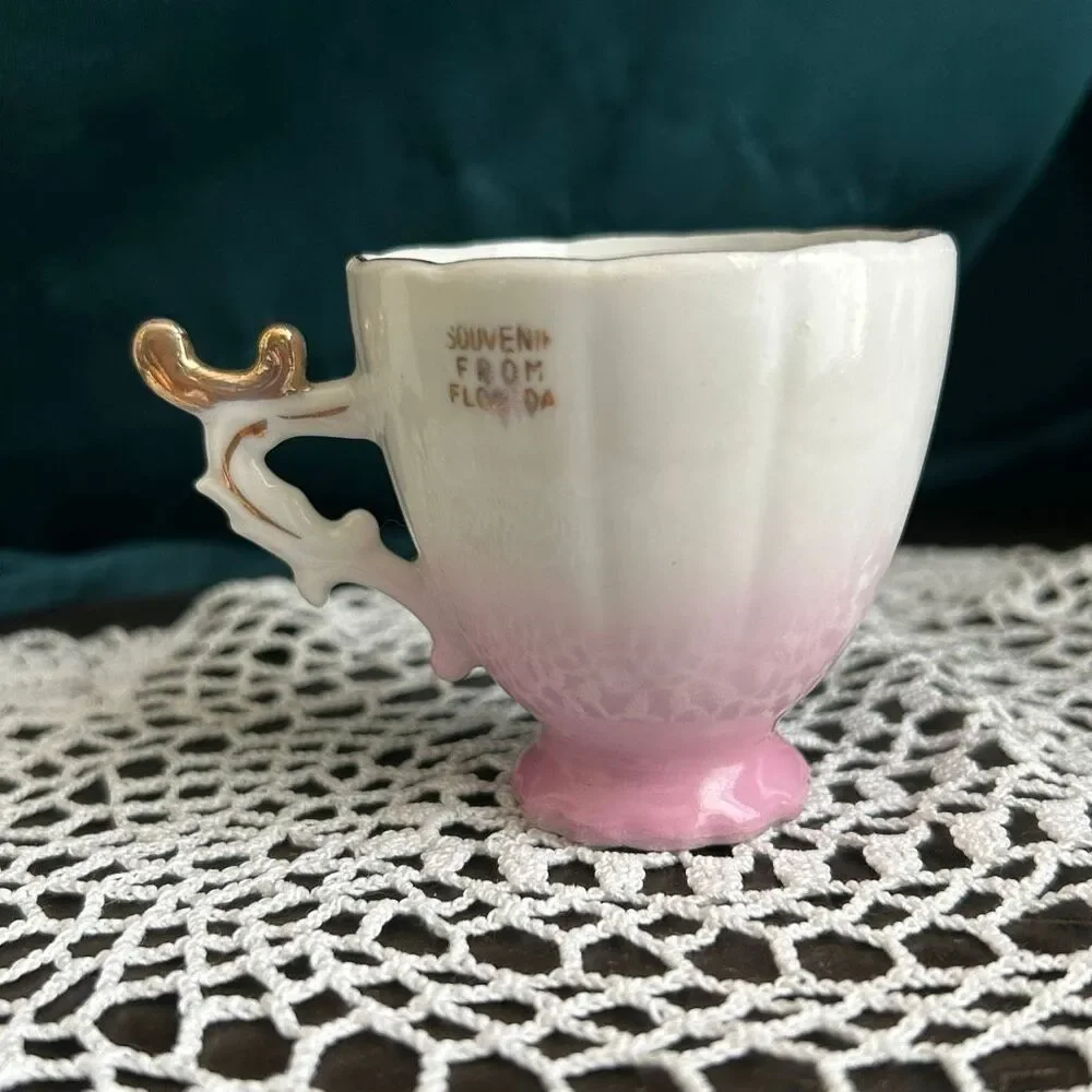 Vintage 50’s Ohashi China Flamingo Florida Travel Souvenir Demitasse Cup Gold Gi